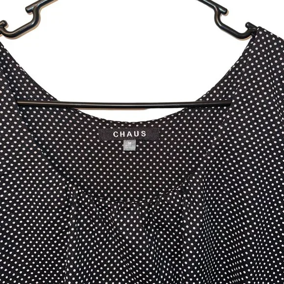 Women's Chaus Black with Small White Polka Dots Top Size Medium - Picture 3 of 3